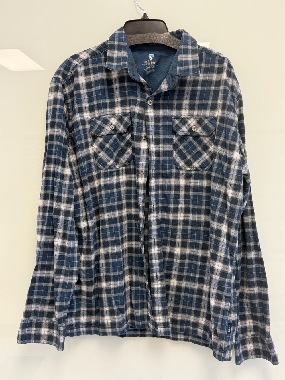 Kuhl Men's Dillingr Navy and White Plaid Button-Down Shirt XL